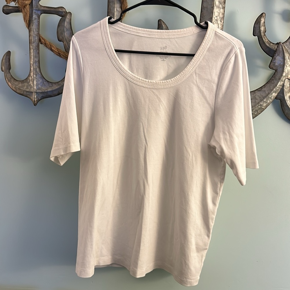 J Jill Perfect Pima Elbow Sleeve Scoop-Neck Tee 1X White - Picture 3 of 5